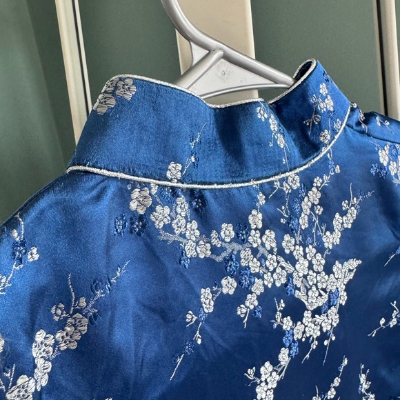 Blue Floral Cheongsam Dress Y2K Satin Chinese Qipao Mini Dress Size S - Picture 6 of 9